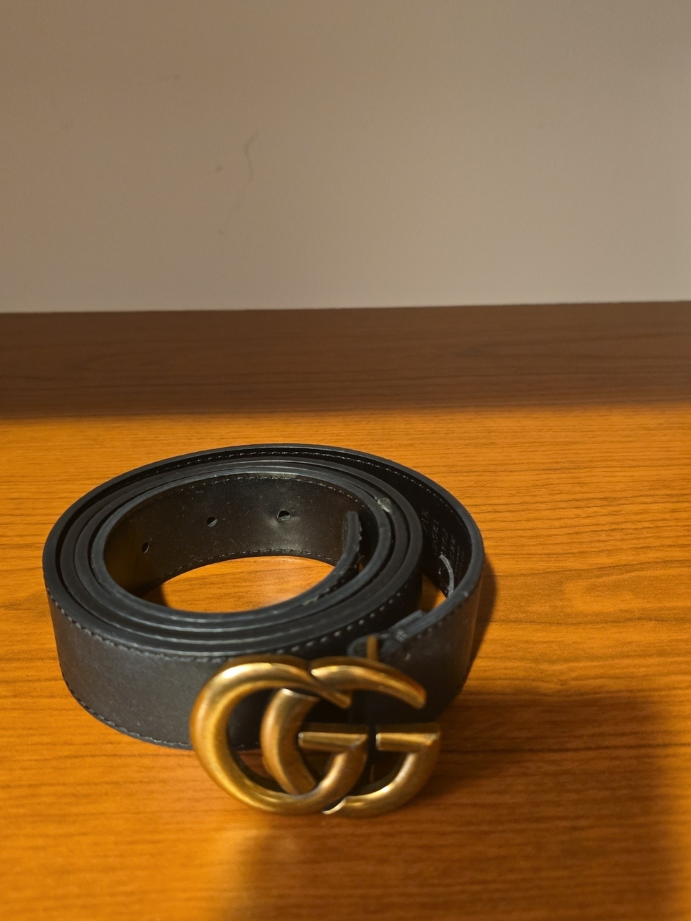 Gucci Black Leather Belt with Antique Gold Double G Buckle